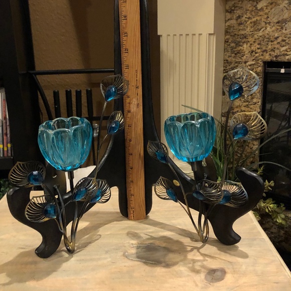 Set of Turquoise Peacock Blossom Sconces - Picture 4 of 7